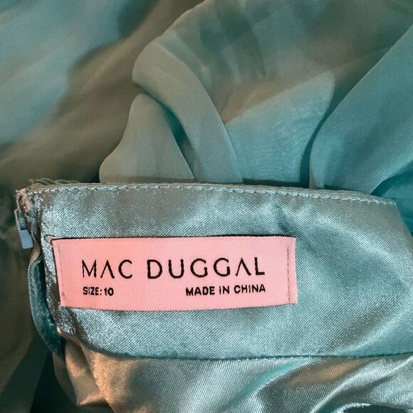 Mac Duggal Ruffled Shoulder Cut Out Lace Up Gown Dress Blue Green Size 10 - Picture 16 of 16